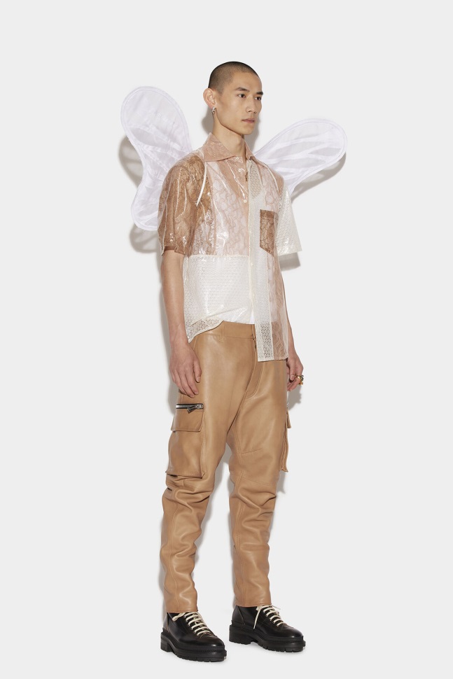 Dsquared2 Iconic BEIGE Scruffed Leather Combat Trousers D2