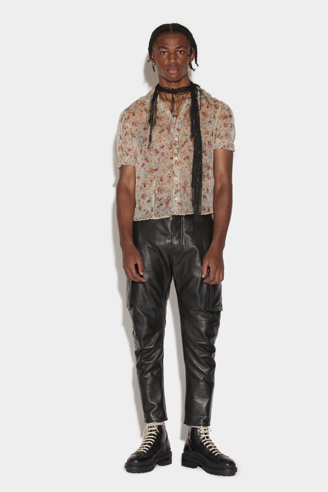 Dsquared2 Iconic BEIGE Scruffed Leather Combat Trousers