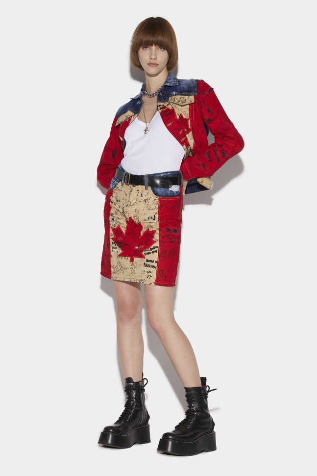 Dsquared2 Iconic Doodle Flag Midi Skirt