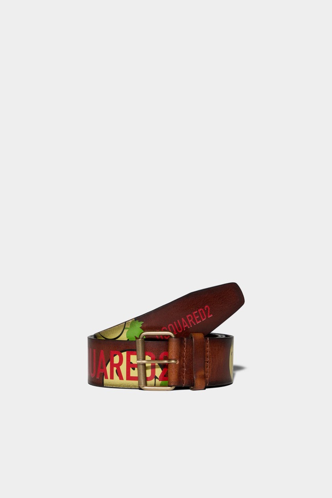 Dsquared2 Iconic BROWN/BLACK Smiley Cowhide Belt D2