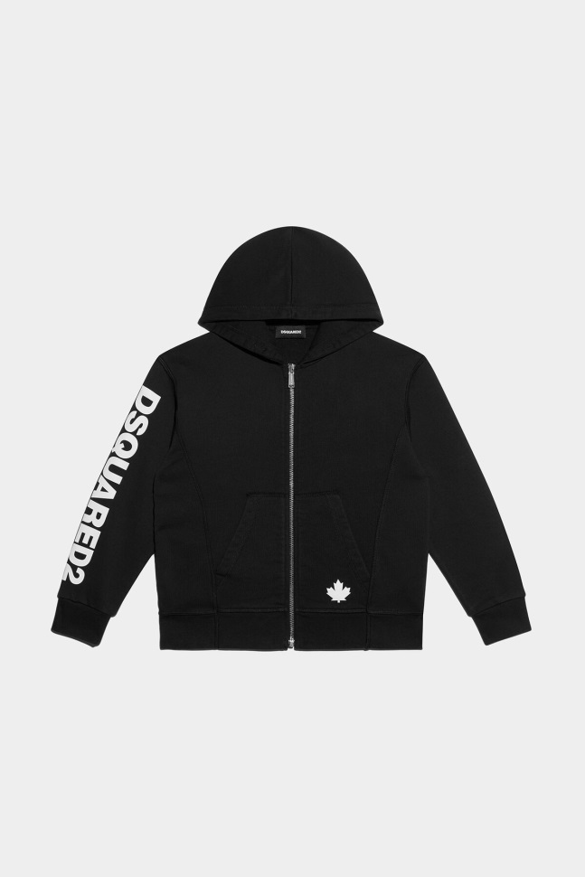 Dsquared2 Iconic D2Kids Zipped Hoodie BLACK/TANGO RED