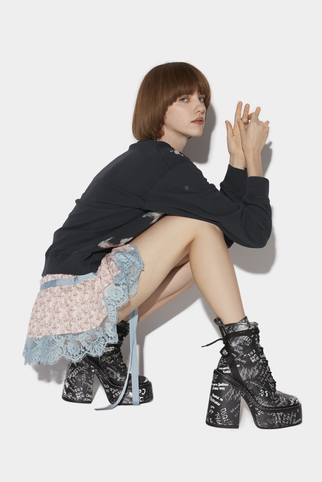 Dsquared2 Iconic Scribbles Heeled Ankle Boots BLACK D2
