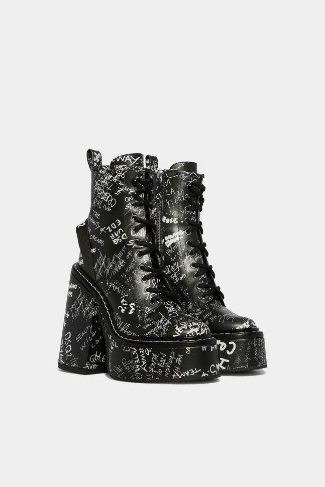 Dsquared2 Iconic Scribbles Heeled Ankle Boots BLACK D2