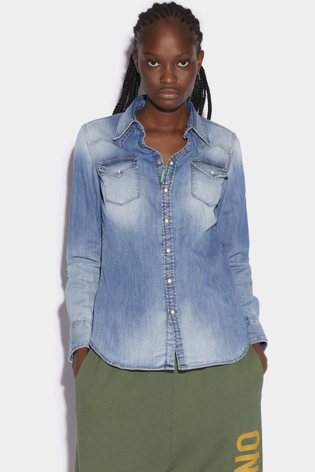 Dsquared2 Iconic Green Tab Cotton Western Shirt BLUE D2 BLUE