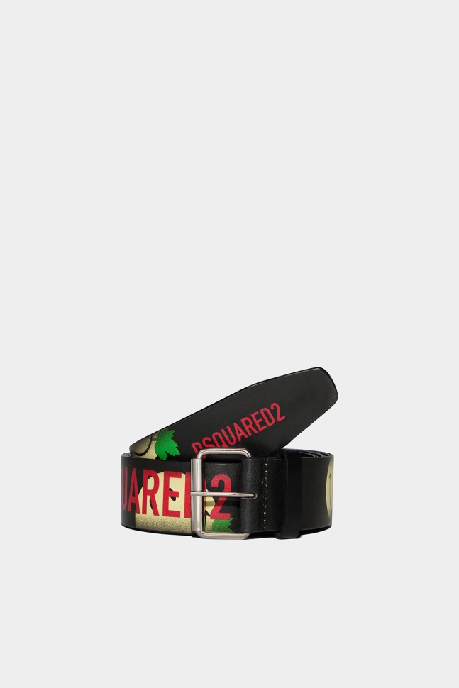 Dsquared2 Iconic BROWN/BLACK Smiley Cowhide Belt D2 BROWN