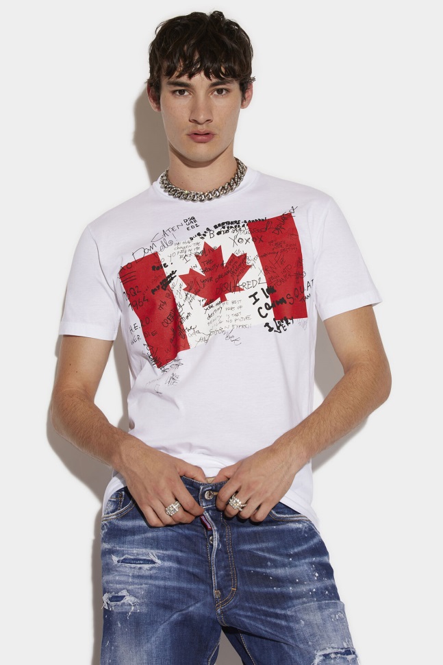 Dsquared2 Iconic Doodle Flag Cool T-Shirt D2 WHITE