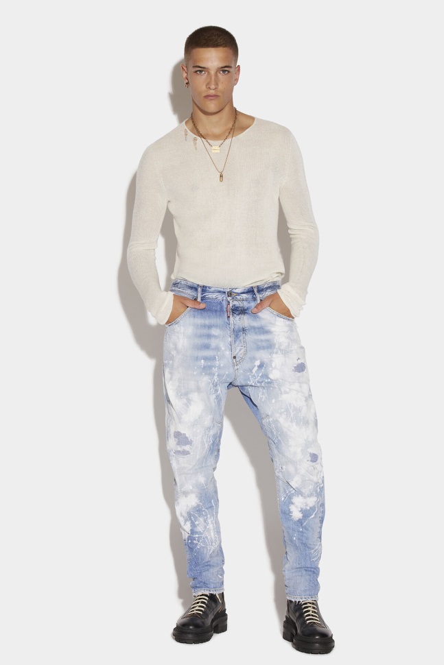 Dsquared2 New In Light White Paint Wash Combat Jeans