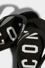 Dsquared2 Iconic Be Icon Flip Flops BLACK D2 - Image 4