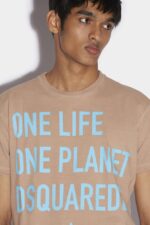 Dsquared2 Iconic BEIGE/YELLOW One Life Partially Recycled Cotton T-Shirt D2 - Image 3