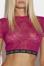 Dsquared2 Iconic BLACK Be Icon Crop Top - Image 3