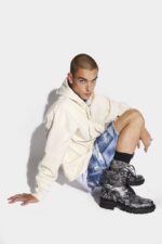 Dsquared2 Iconic BLACK Scribbles Combat Ankle Boots