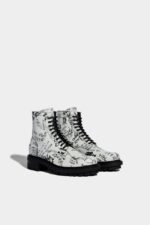 Dsquared2 Iconic BLACK Scribbles Combat Ankle Boots-D2 - Image 3