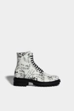 Dsquared2 Iconic BLACK Scribbles Combat Ankle Boots-D2
