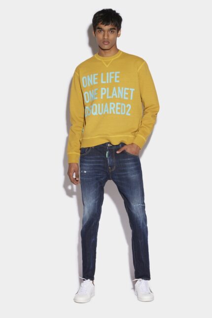 Dsquared2 Iconic Brown Tab Partially Organic Cotton Skater Jeans D2 BLUE