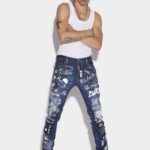 Dsquared2 Iconic Dark Graffiti Wash Skater Jeans