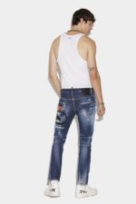 Dsquared2 Iconic Dark Ripped Blue Wash Skater Jeans - Image 2