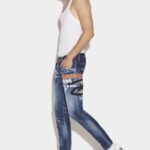 Dsquared2 Iconic Dark Ripped Blue Wash Skater Jeans