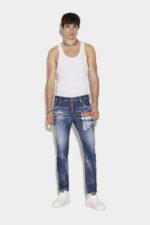 Dsquared2 Iconic Dark Ripped Blue Wash Skater Jeans - Image 3