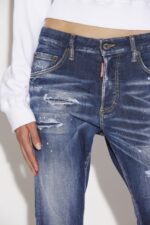 Dsquared2 Iconic Dark Ripped Blue Wash Skinny Dan Jeans - Image 3