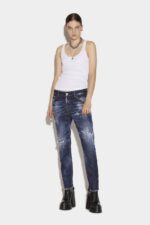 Dsquared2 Iconic Dark Ripped Red&Blue Spots Wash Cool Girl Jeans