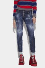 Dsquared2 Iconic Dark Ripped Red&Blue Spots Wash Jennifer Jeans - Image 3