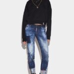 Dsquared2 Iconic Dark Splatter Wash Jennifer Cropped Jeans