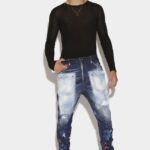 Dsquared2 Iconic Dark Splatter&Light White Paint Wash Elastic Combat Jeans