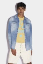 Dsquared2 Iconic Green Tab Cotton Western Shirt BLUE D2