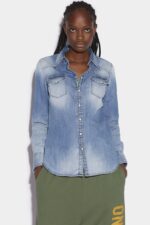 Dsquared2 Iconic Green Tab Cotton Western Shirt BLUE D2 BLUE
