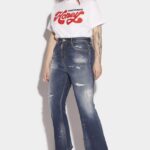 Dsquared2 Iconic Honey Dark Wash High Waisted Bell Bottom Jeans