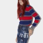 Dsquared2 Iconic Icon Spray Midi Denim Skirt