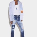 Dsquared2 Iconic Medium Dark Knee&Leg Patch Wash Skater Jeans