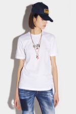 Dsquared2 Iconic Mini Icon T-Shirt WHITE/DARK FUXIA - Image 3