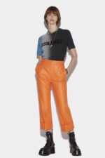 Dsquared2 Iconic One Pleat Bell Bottom Trousers ORANGE/BLACK - Image 3