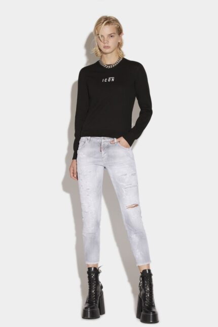 Dsquared2 Iconic Piranha Grey Denim Wash Cool Girl Cropped Jeans