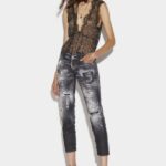 Dsquared2 Iconic Ripped Black Wash Jennifer Cropped Jeans