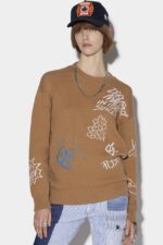 Dsquared2 Iconic Scribbles Round Neck Sweater D2 CAMEL