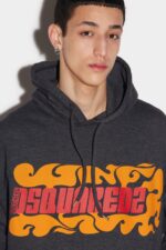 Dsquared2 Iconic Wave Logo Herca Hoodie SILVER LAKE/BLACK - Image 3