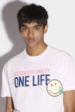 Dsquared2 Iconic WHITE Smiley Partially Recycled Cotton Cool Fit T-Shirt - Image 3