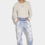 Dsquared2 New In Light White Paint Wash Combat Jeans