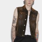 Dsquared2 New In Velvet Denim Vest SALMON/MILITARY GREEN
